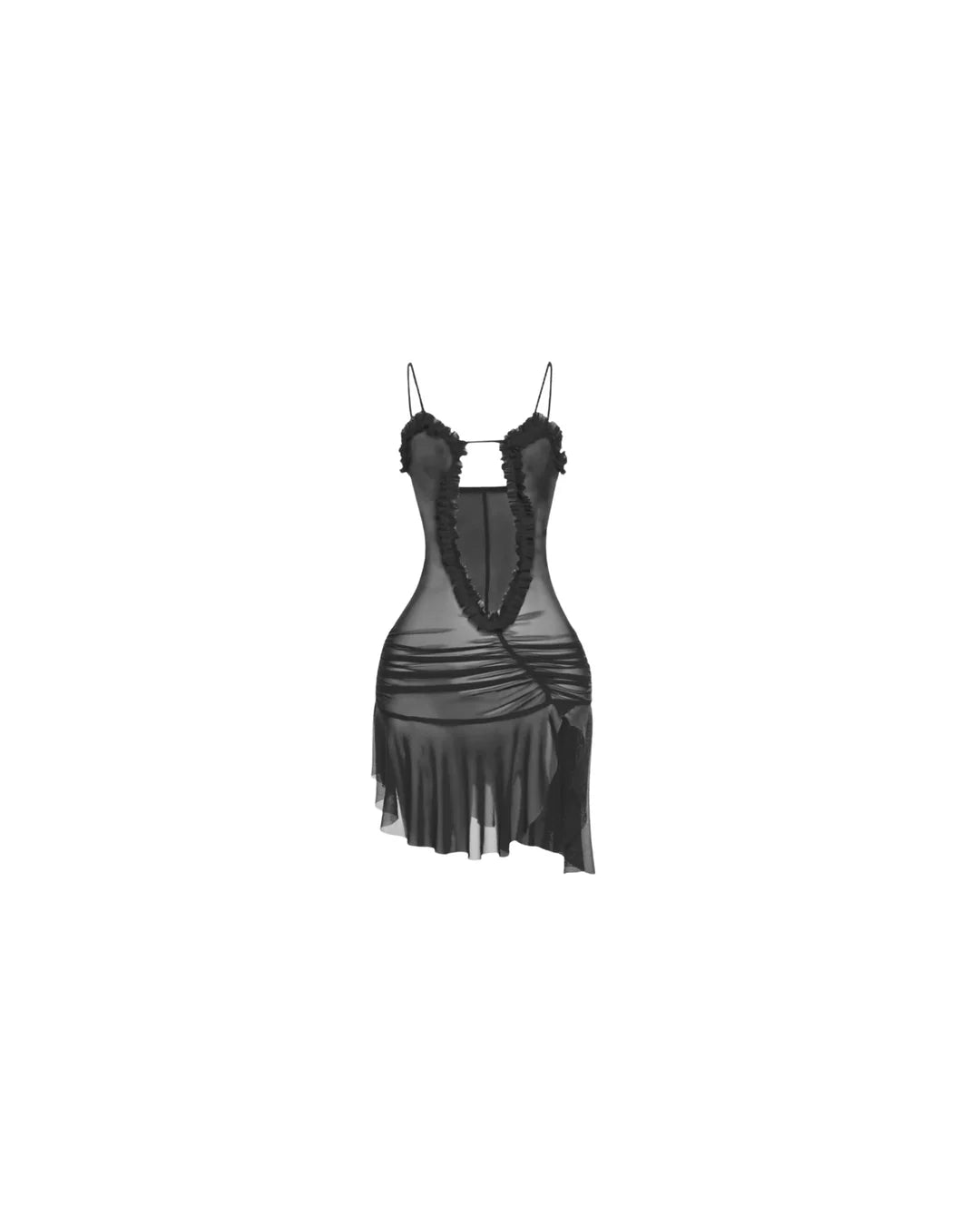 Ruffle Mesh Mini Dress (Black)