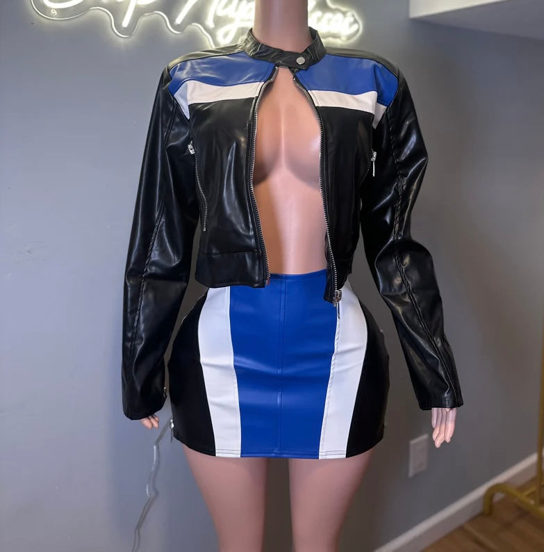 Muti-color Racer Jacket w/ mini Skirt Set