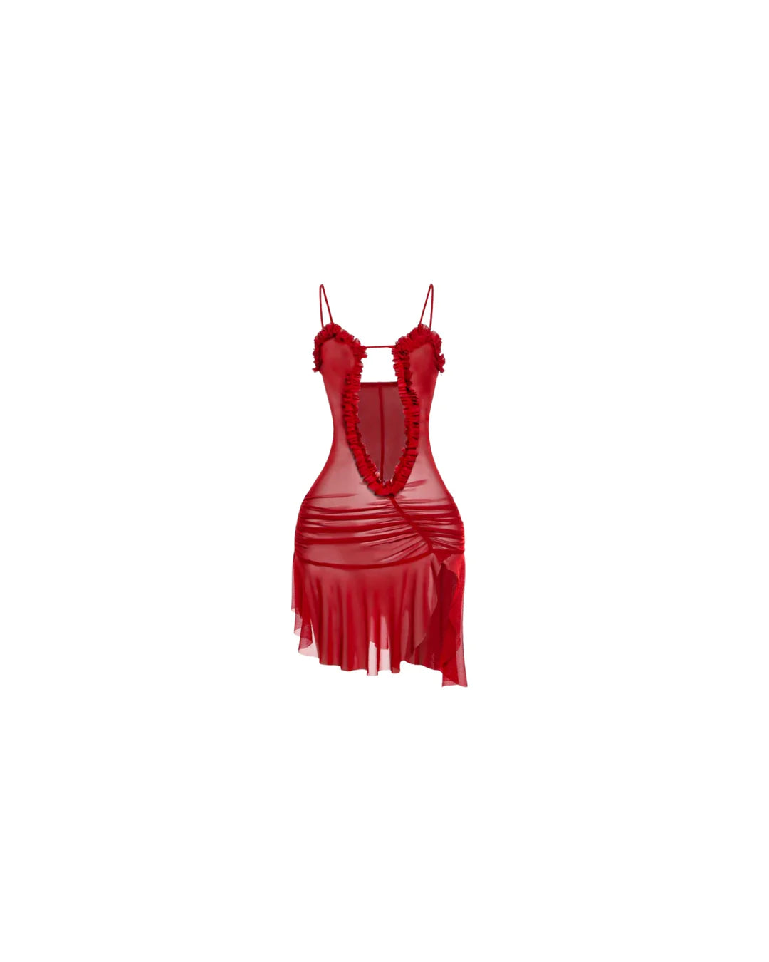 Ruffle Mesh Mini Dress (Red)