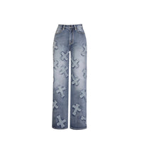 Cross Patch Straight Leg Jeans